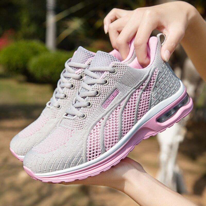 Damen Laufschuhe Atmungsaktive Damen Sneakers Air Mesh Kissen Tennis Damen Sportschuhe Outdoor Schnürschuhe Trainingsschuhe