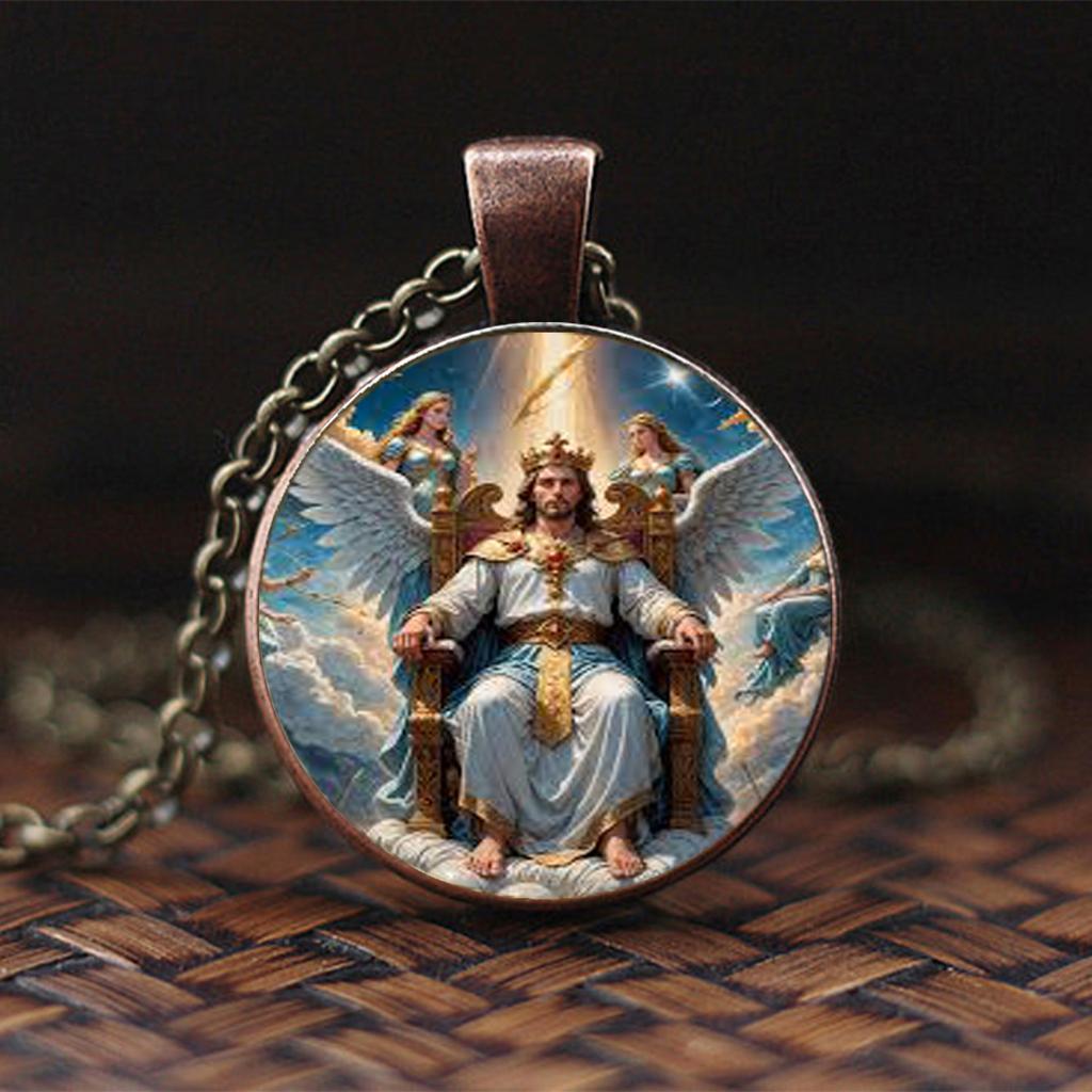 Vintage Glass Dome Jesus And Angel Pendant, Christian Jewelry Suitable For Both Men And Women.