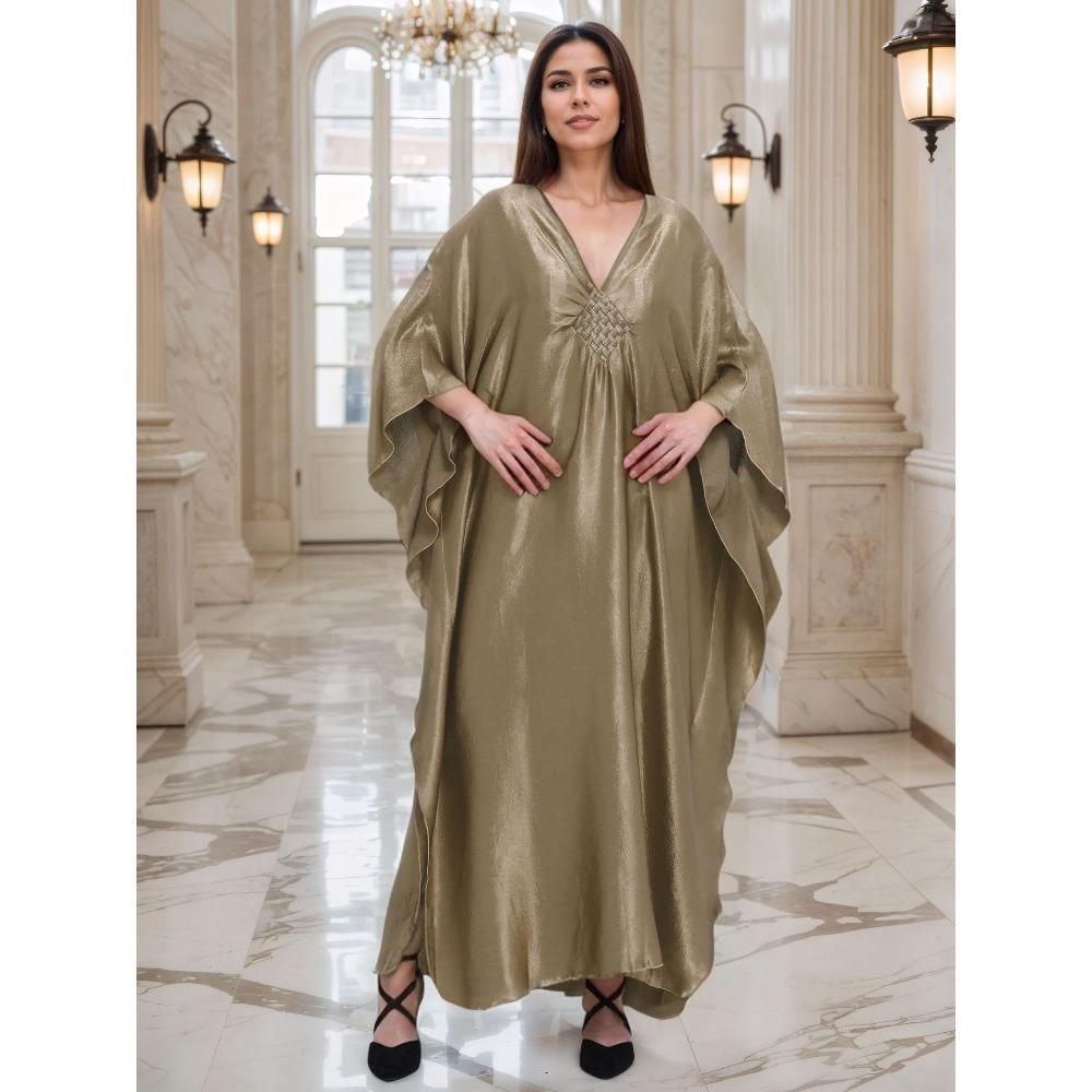 Gold Luxury Beach Dress Woven Holiday Robe Loose Plus Size Turkish Kaftan Dress