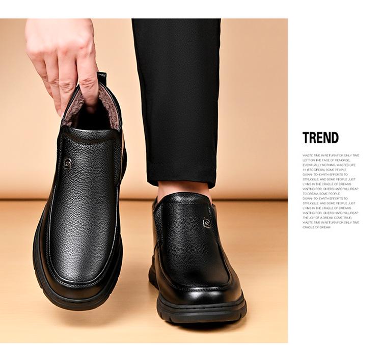 Men's 2025 Winter Genuine Leather Fleece-Lined High-Top Snow Boots with Thick Soles for Middle-Aged and Elderly