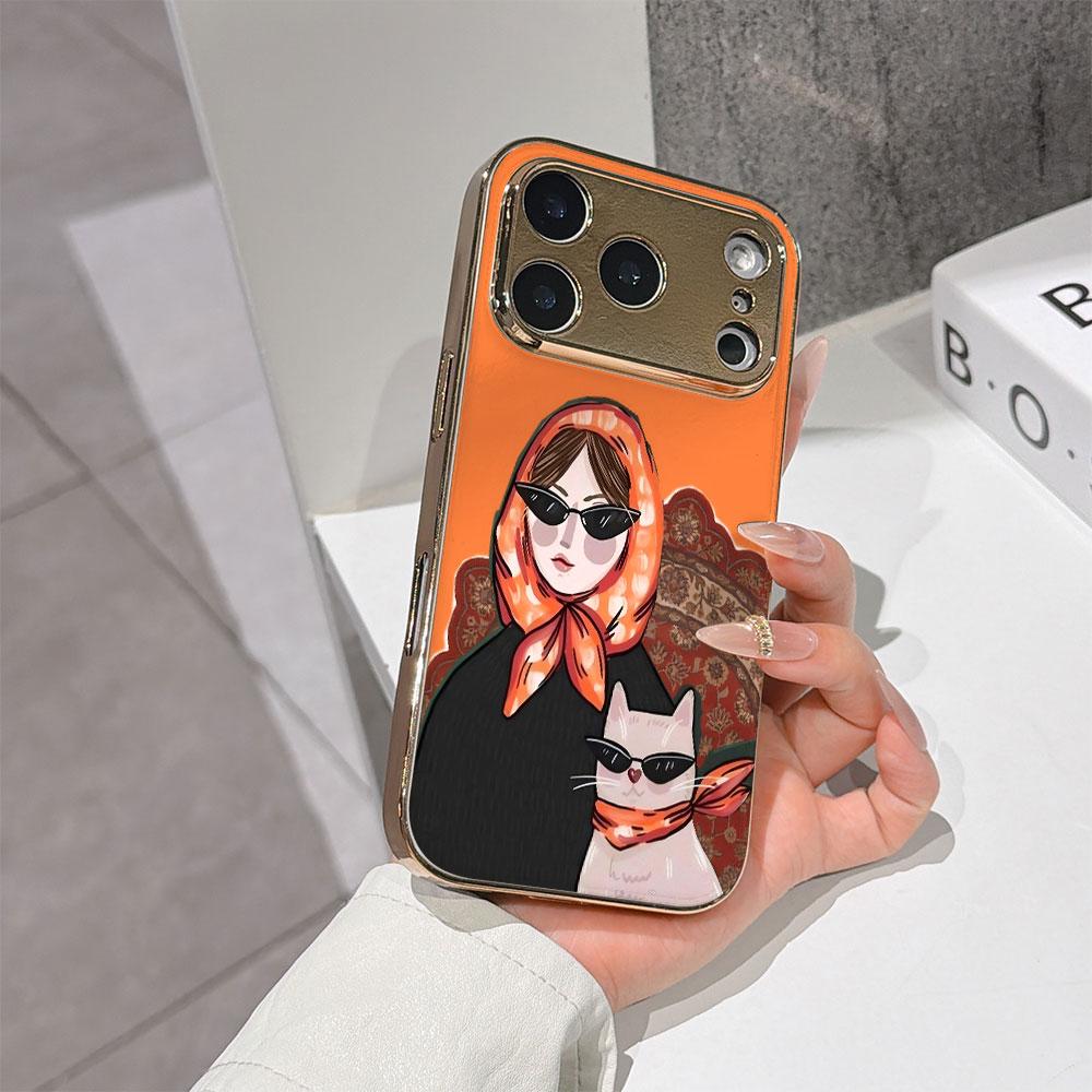 Lucky Start Phone Case For iPhone 17 16 15 14 13 12 11 Pro Max 16E Gold Electroplated Glass Shell Orange Cool Duo Cover