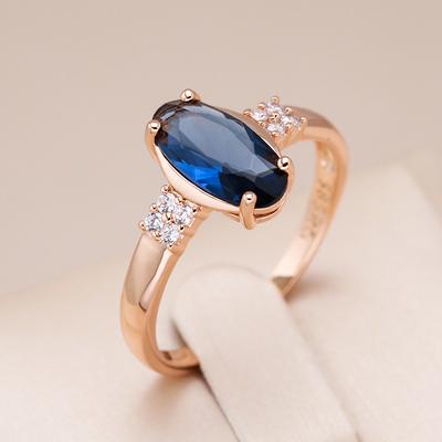 Unusual Shiny Oval Blue Natural Zircon Bride Rings Luxury Rose Gold Color Wedding Party Daily Jewelry For Women