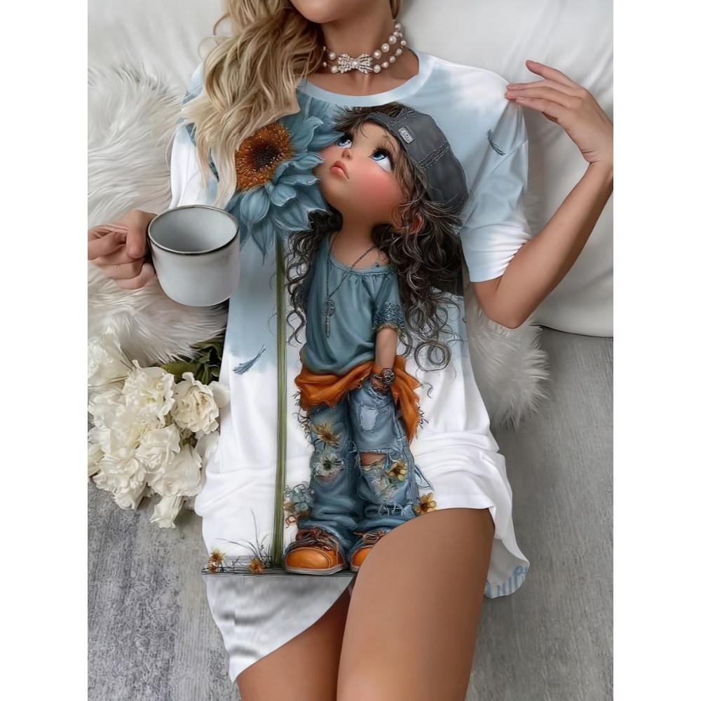 Большой размер женский мультяшный крутой детский и цветочный принт S