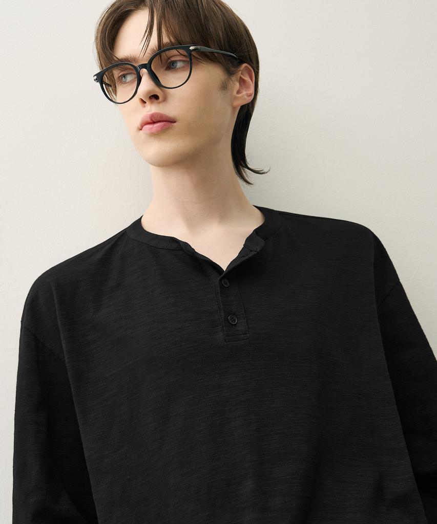 DRAW FIT Hayden Henley Neck Long Sleeve T-Shirt [Black]