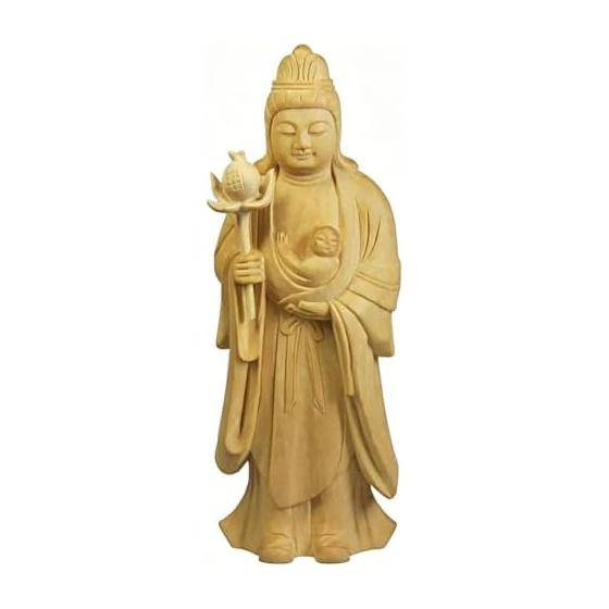 Wooden Carved Buddha Statue Kishimojin [Guardian Principal Image] 12.5cm High quality wood carving made of cypress wood Childcare and safe delivery