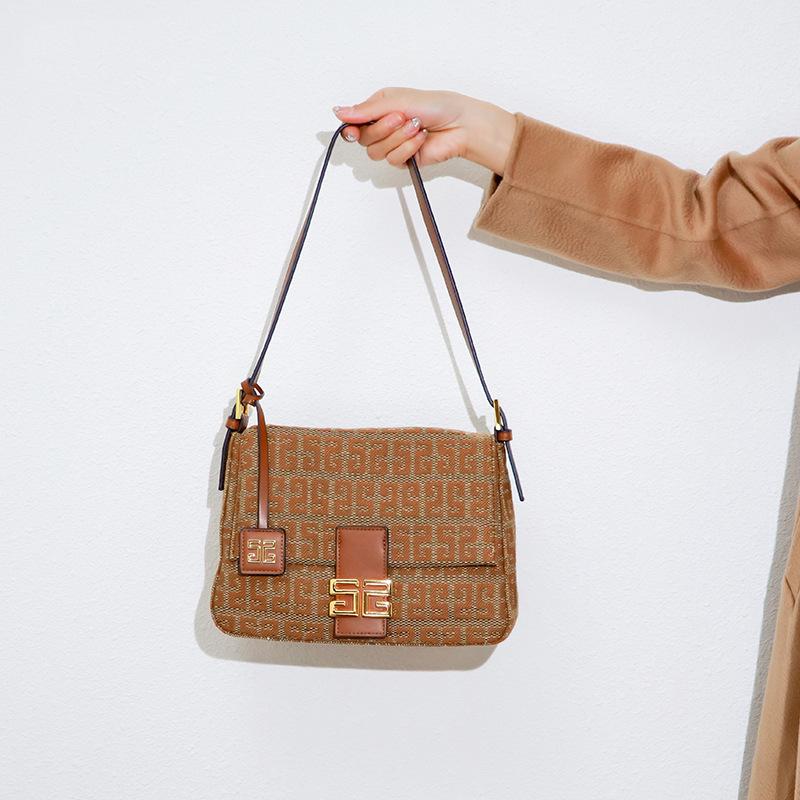 

Вязаная вышитая сумка подмышку от кутюр, большая вместимость, сумка-мессенджер для поездок на работу, цвет старого цветка, ретро, универсальная маленькая сумка-тоут Length 28X Width 10X Height 20cm