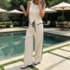 Women Summer 2 Piece Outfits Sleeveless Button Down Vest Wide Leg Pants Sets Casual Business Work Matching Set