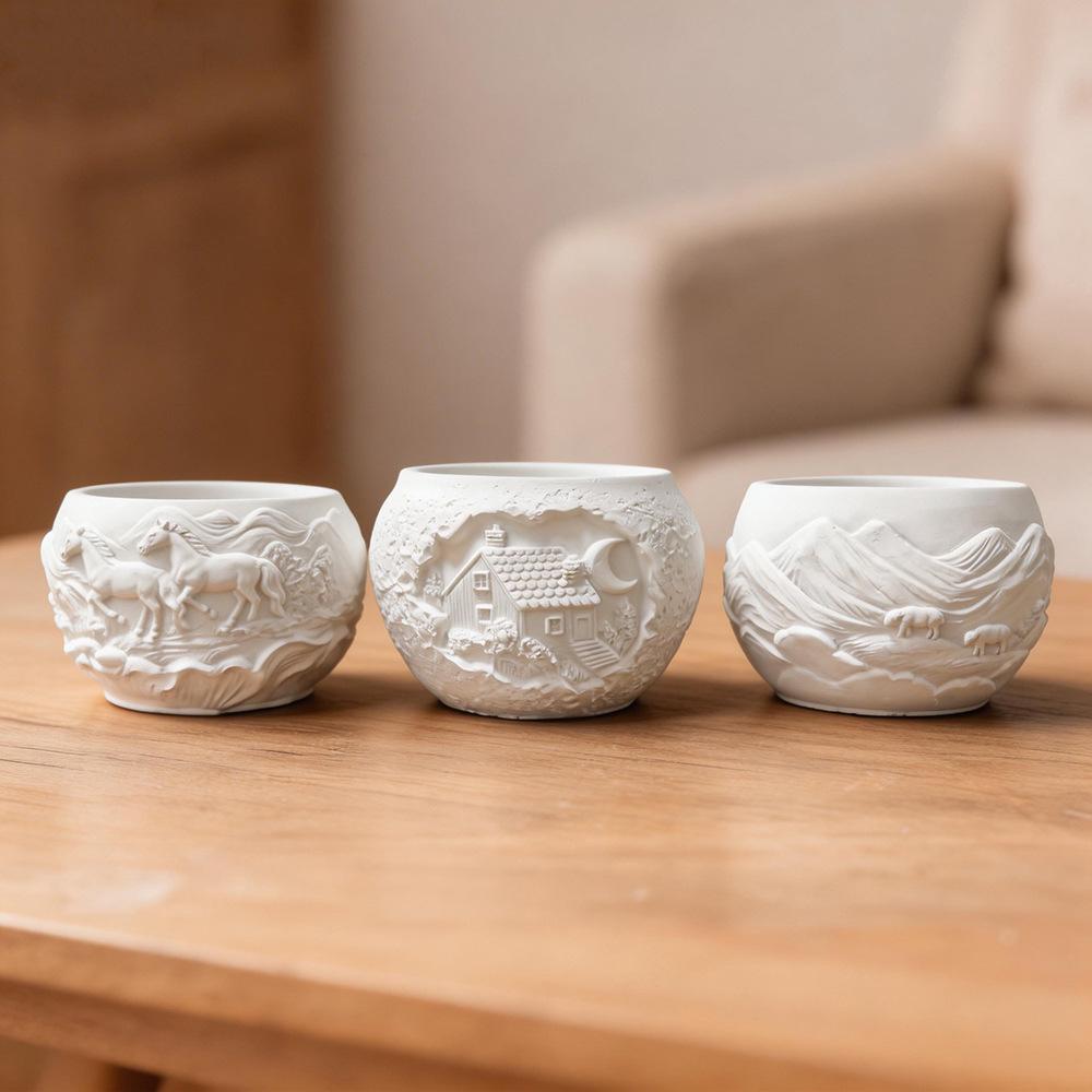 Carved Landscape Animal House Silicone Vase Mold Diy Candle Cup Plaster Storage Jar Home Decoration