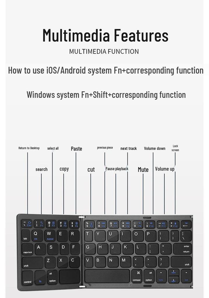 Ultra-Thin Tri-fold Bluetooth Keyboard with Touchpad for Phone/Computer