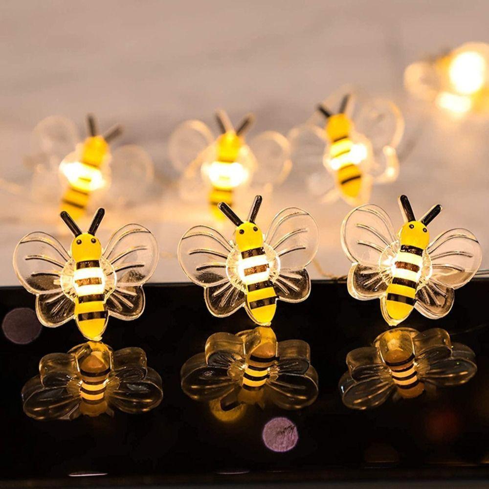 Cute Little Bee LED String Lights Waterproof Plastic Bees Fairy String Lights 2m 20LED Bee Flower Lights Garden Patios Bedroom