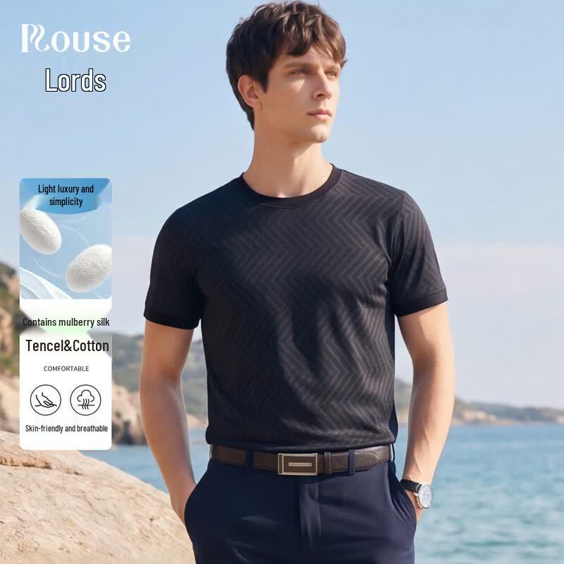 Men s Cotton  Silk Blend Short Sleeve T-Shirt 48 чёрный