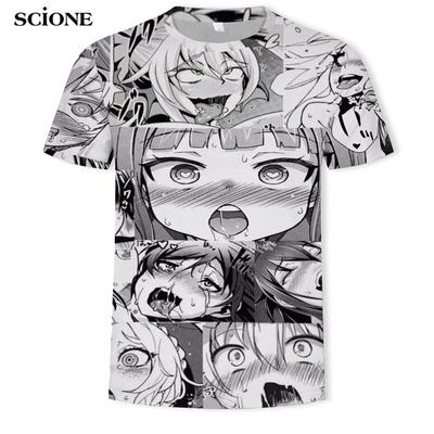 SCIONE  Men Fashionable Ahegao Anime Leisure Loose 3D Printing Short Sleeve T-shirt