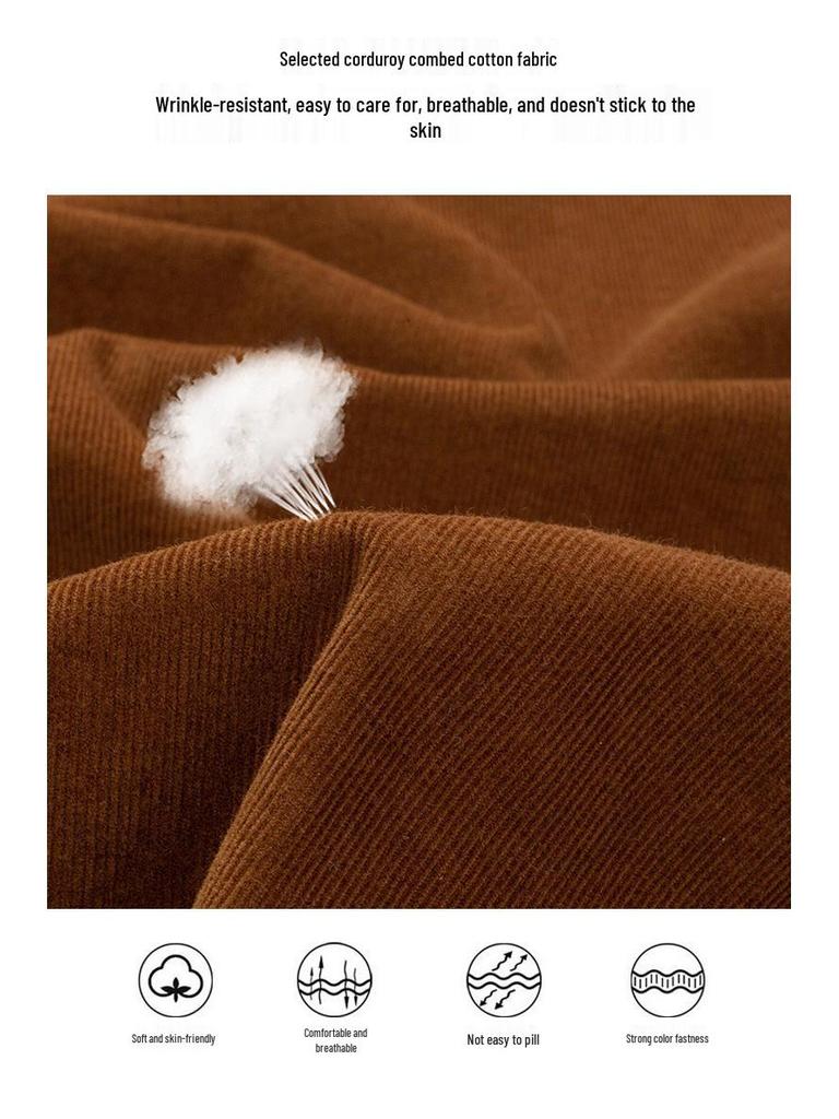 Męska Modna Koszula Bawełniana Sztruksowa z Długim Rękawem - Jednolity Kolor, Wszechstronna Odzież na Jesień i Wiosnę