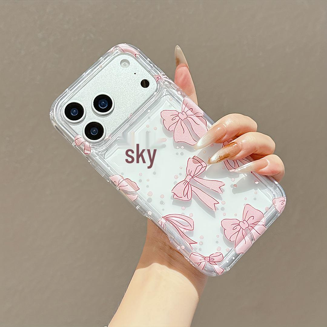 

Elegant Pink Bow for Apple 17 Pro Max Transparent Phone Case with Airbag iPhone 12 Pro