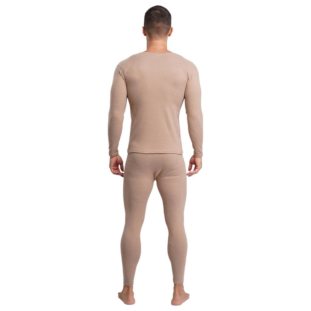 Mens Long Sleeve Round Neck Thermal Underwear Warm Base Layer Soft Breathable Tops Bottom Set Winter Cold Weather Wear