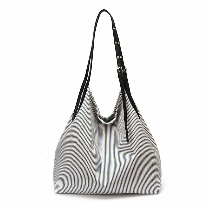 Striped Tote Bag Women s Handbag синий