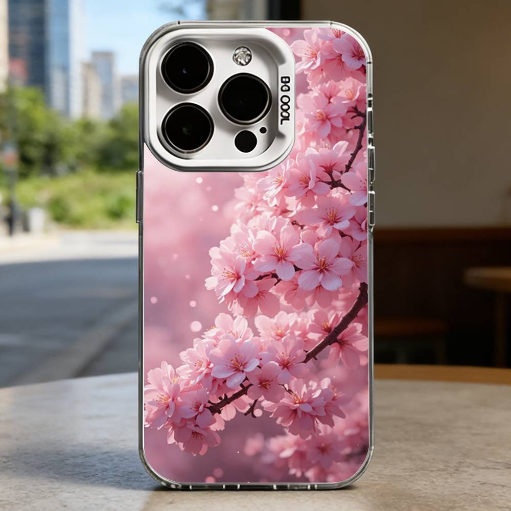 Pink Sakura White Shockproof Phone Case For iPhone 16,15,14,13,12,11,Pro,XS,Max,Plus,Mini,SE