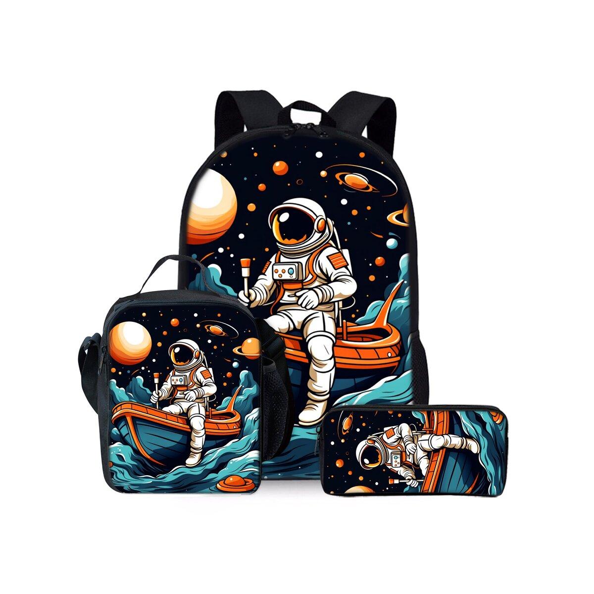 Nieuwe Astronaut Ruimte Patroon Drie Delige Set Rugzakken voor Jongens en Meisjes Beste Cadeaus 2D Platte Cartoon Schoolrugzak voor Kinderen