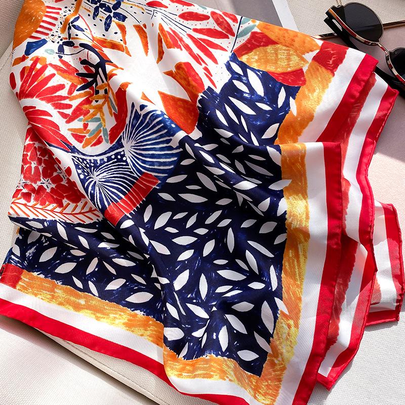 Women  Designer Scarf Fashion Oil Painting Aztec Silk Scarves Square Small Handkerchief Neck Snood Bag Hijab 90*90Cm