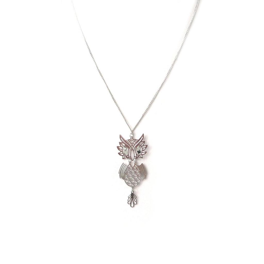 Les Trésors De Lily [N8181] - Silver 'Owls' Designer Necklace