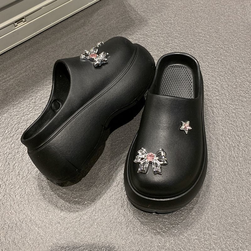 Internet celebrities super fire stepping shit feeling thick bottom bag head slippers women summer wear 2025 new non-slip heightening cool slippers