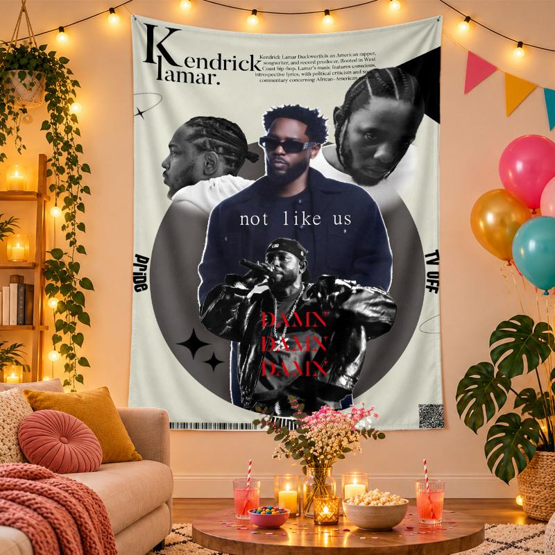 Polyester Wall Tapestry with Kendrick Lamar Design, Decorative Hanging for Bedroom Living Room Dorm