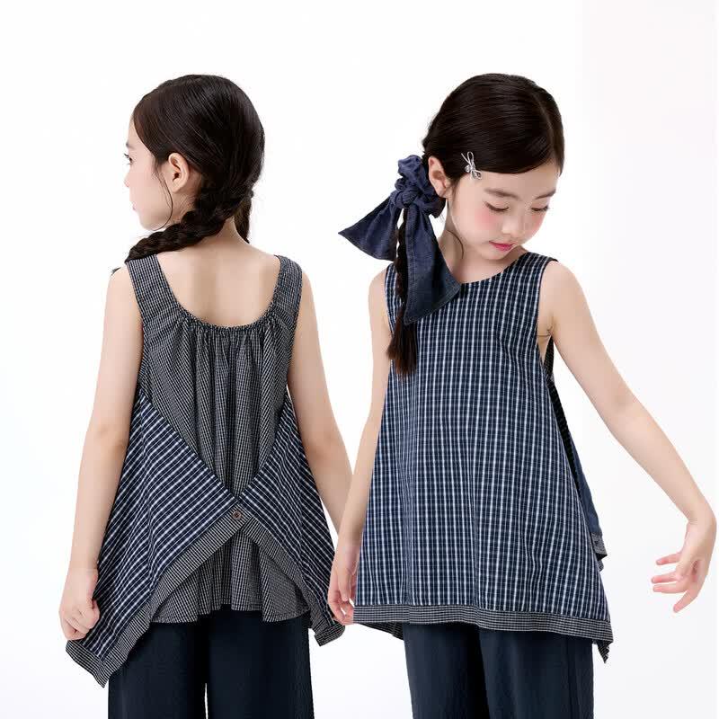 Xiaoyinman Girl s Sleeveless Plaid Shirt 130