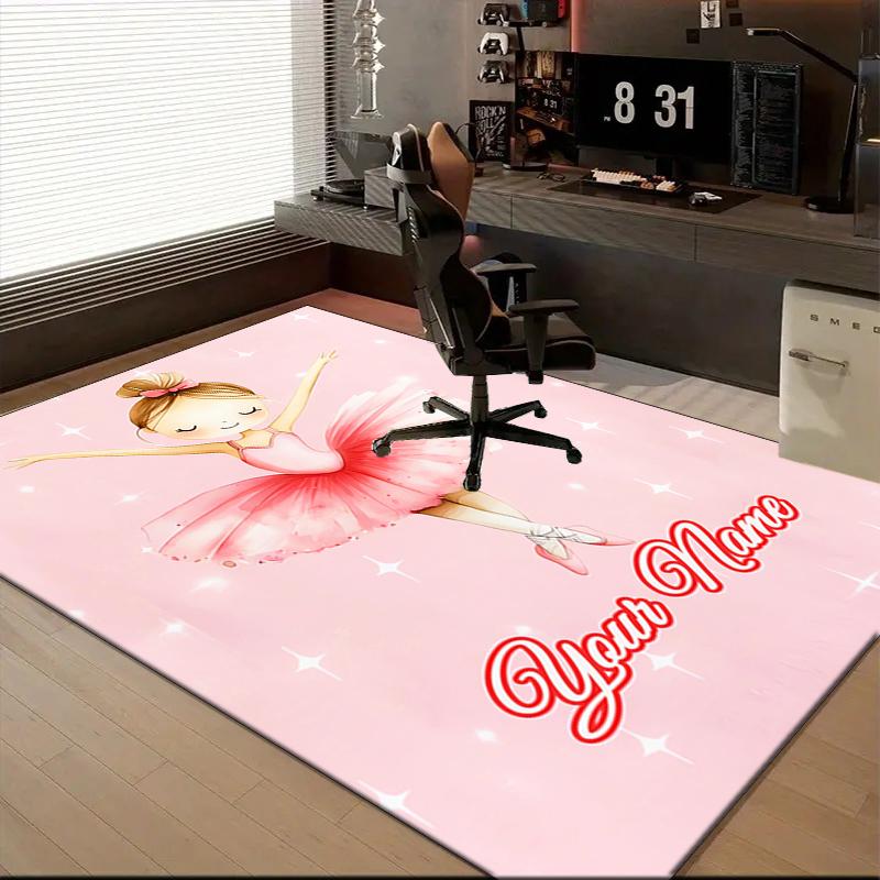 1PC Custom Name Ballerina Pink Theme Floor Mat Ideal for Living Room, Game Rooms, Office, Bedroom,Floor Mat Playful Design