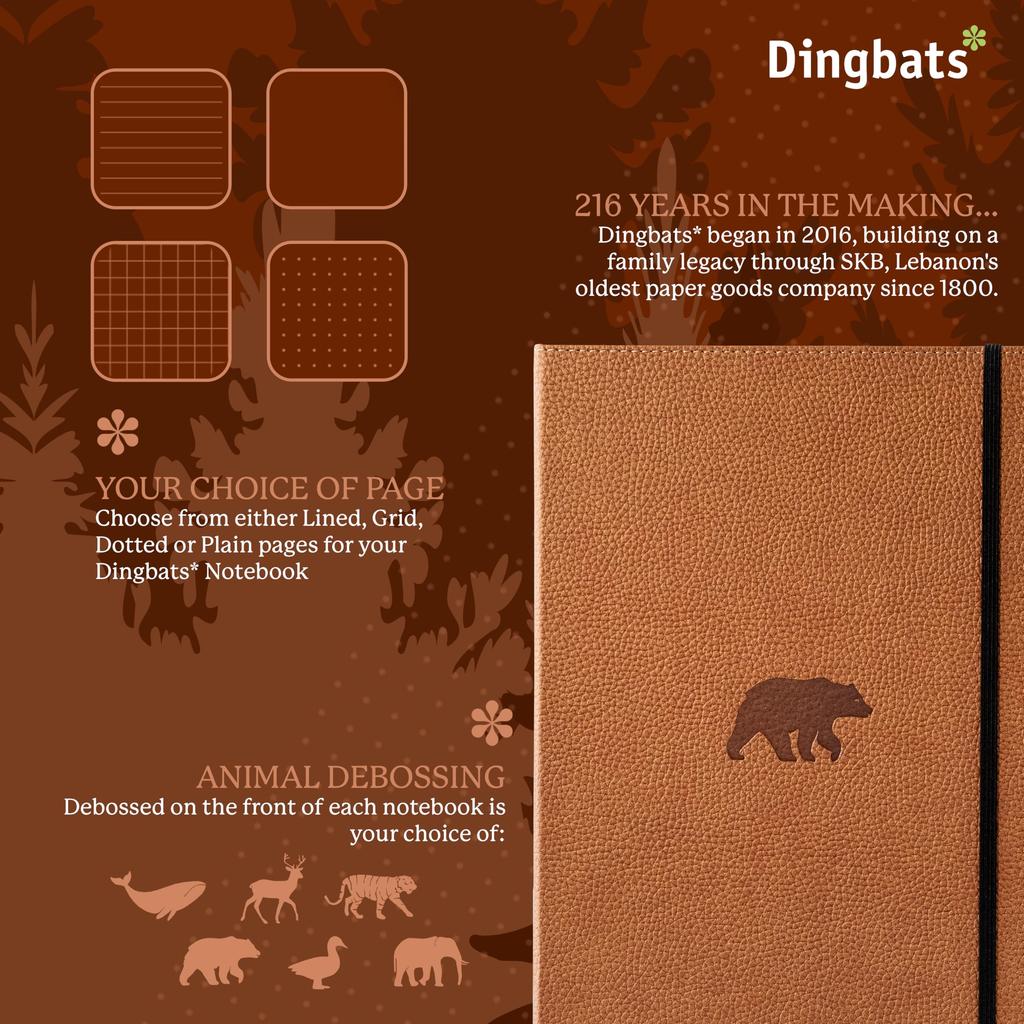 Wild Animals Oversized Dotted Notebook A4 Hardcover PU Leather Journal Ideal for and Business with Elastic Pen and Bookmark Dingbats - - - Work,