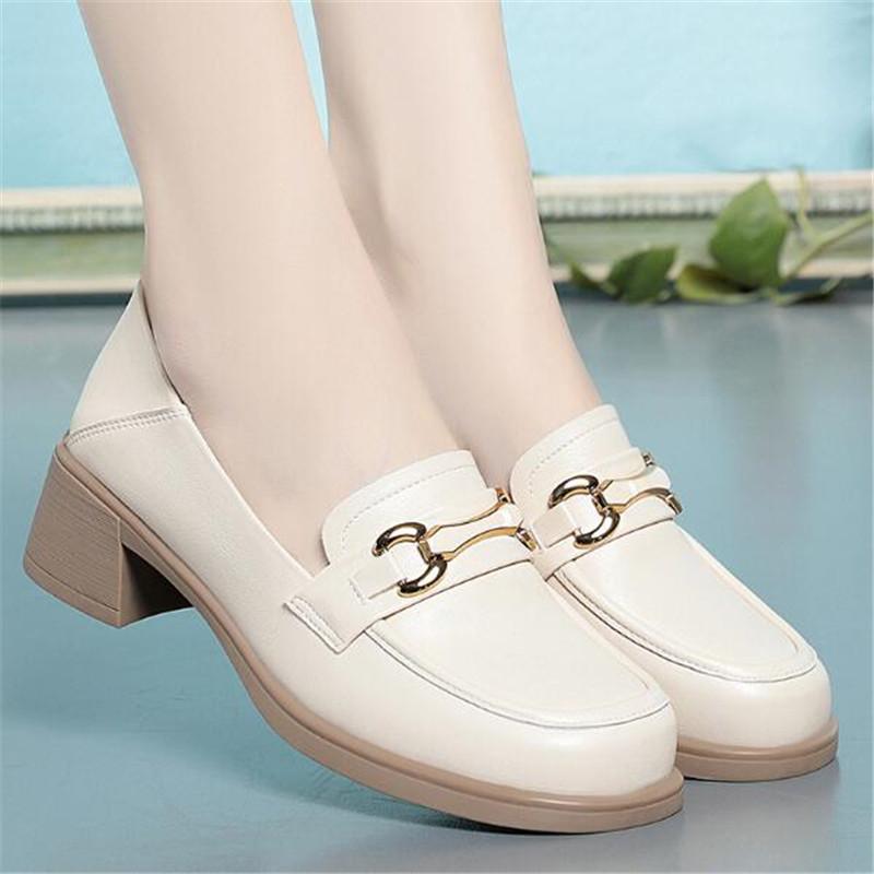 Platform Heels Women's Loafers 2025 New Genuine Leather Women High Heels British Style Women Shoes Ladies Party Elegant Footwear