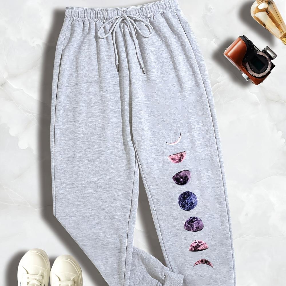 Planet Printing Slant Pocket Elastic Waist Women's Pants Drawstring Loose Long Pant Fashion Casual Female Sports Sweatpants