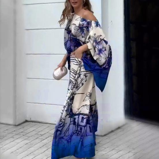 2 Teile/satz Frauen Rose Gedruckt Dolman Set Eine Schulter Top Hosen Ärmeln Baggy Lose