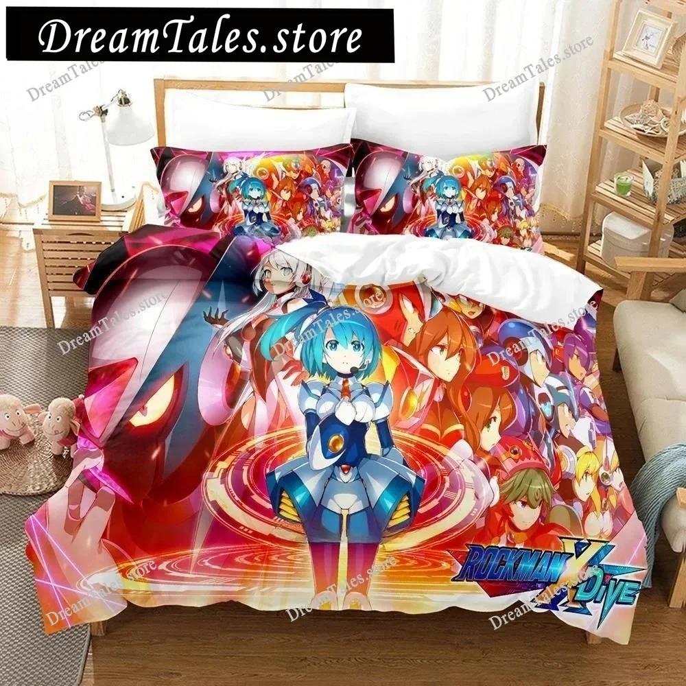 Mega Man X Dive Bedding Set,Rock Man Duvet Cover 3D Print Quilt Cover Pillowcase Single Double Size Boys Girls Birthday Gift741