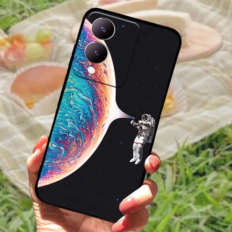 Für Vivo Y17s Hülle Mode Cartoon Schwarz Silikon Weiche Rückseite Hülle Für Vivo Y17s Handyhülle Cover 6,56" Y 17 s Funda Coque