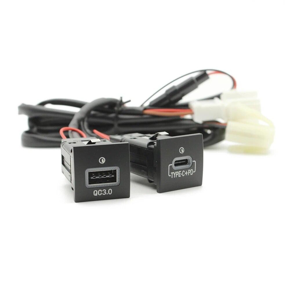 Car USB Charger PD Quick Charge QC3.0 Phone Charging Adapter Outlet Button For VW Golf 6 MK6 Jetta 5 Scirocco 2006 - 2012