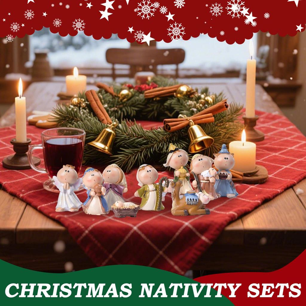 11 Pieces Christmas Nativity Scene Set Miniature Nativity Scene Resin Statues Holiday Party Supplies Collection Gifts