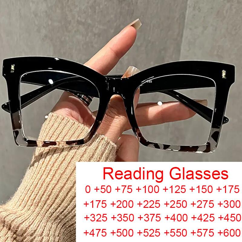 Blue Light Women's reading glasses Large Rectangular Filter Spectacle Spectacle Optical 0 Presbyopic Magnifying Square +6.0 Stylish ~ Eyeglass