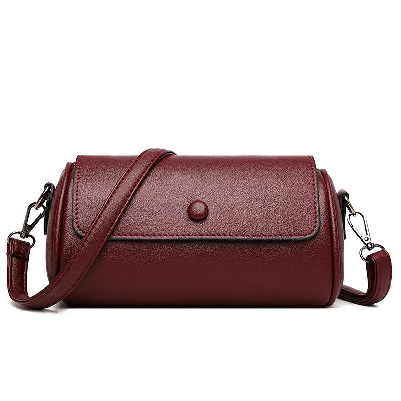 Soft Leather Small Bag, Women s Single Shoulder Crossbody Bag, New Versatile Women s Solid Color Bag, Cylindrical Women s Bag бордовый
