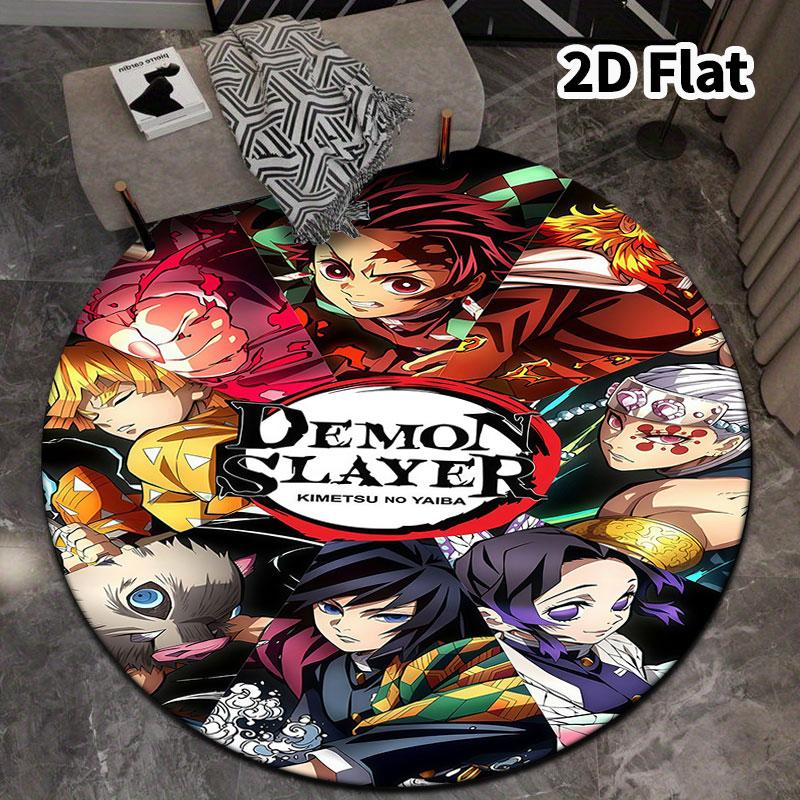 Demon Slayer Kimetsu No Yaiba Round Area Rug Carpet Rug For Living Room Bedroom Sofa Playroom Decor Nonslip Floor Mat