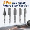 5 Pcs Heat-resistant Hex Shank Rotary Steel File Set Grinding Head  For Drilling, Grinding Etc
