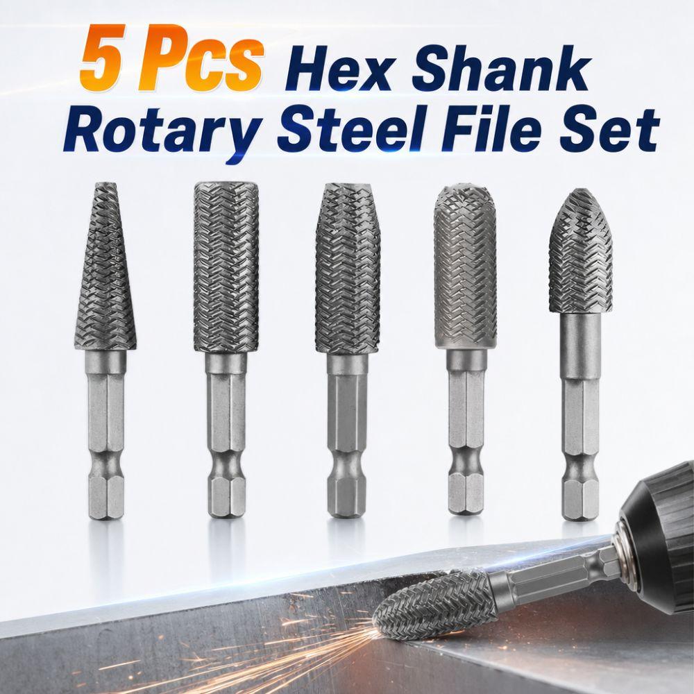 5 Pcs Heat-resistant Hex Shank Rotary Steel File Set Grinding Head For Drilling, Grinding Etc