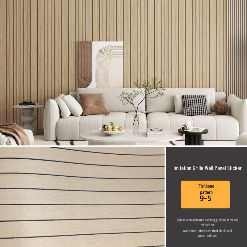 Self-Adhesive Wood Grain Embossed Wall Panel - Waterproof & Moisture-proof Decoration for Living Room.