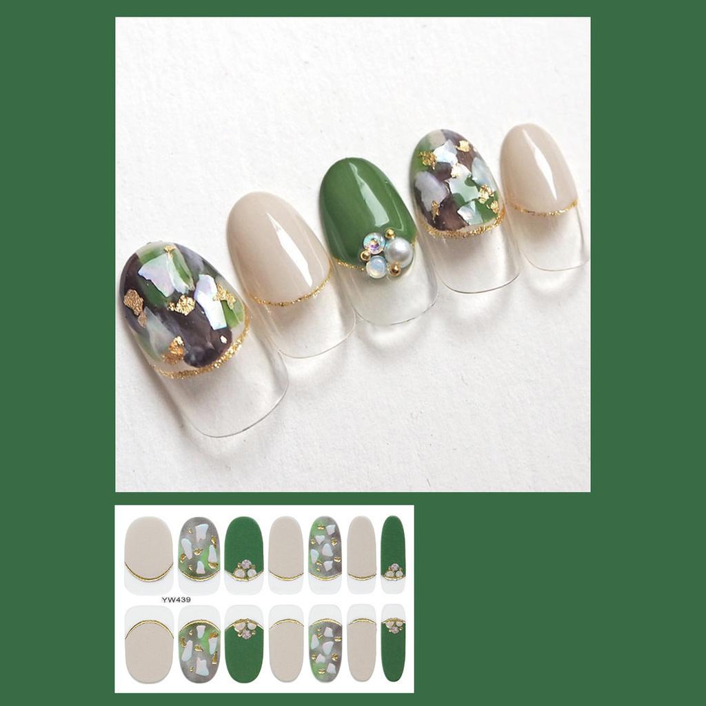 14pcs/sheet Press On Nail Simple Glitter Fake Nails Glossy Nail Stickers Finished Manicure Quick Nial