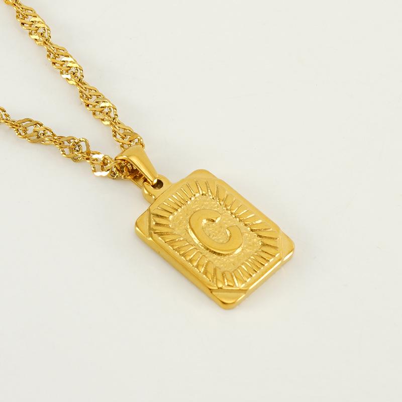 Men's 18K Gold Square Stainless Steel Alphabet Pendant Necklace