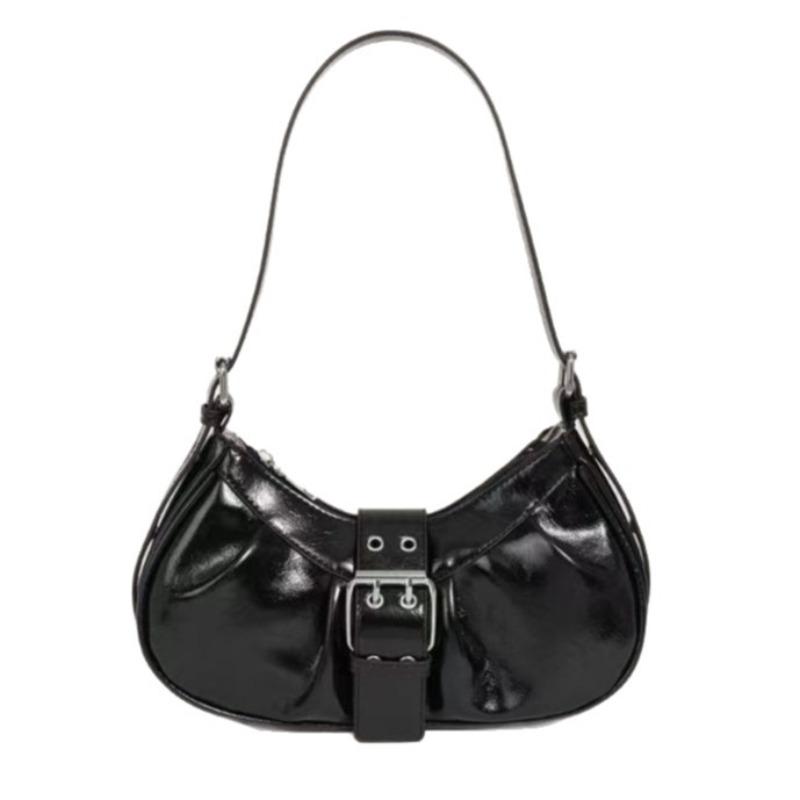 Ruffled Bag for Motorcycle with Lady-style Leather Belt Buckle, Trendy Single-shoulder Crossbody Bag At The Armpit