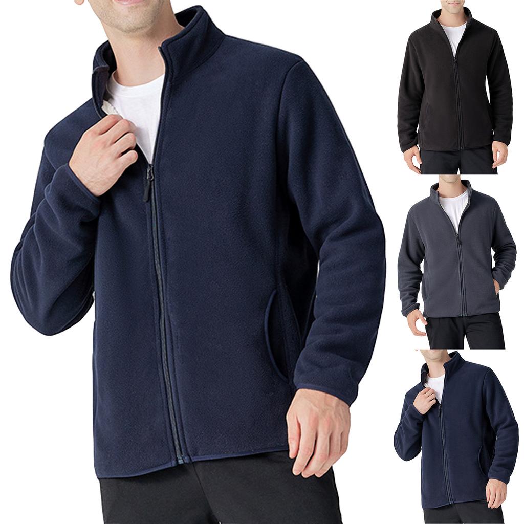 Men's Solid Color Zipper Pocket Work Jacket Men's Casual Lambskin Fleece Jacket