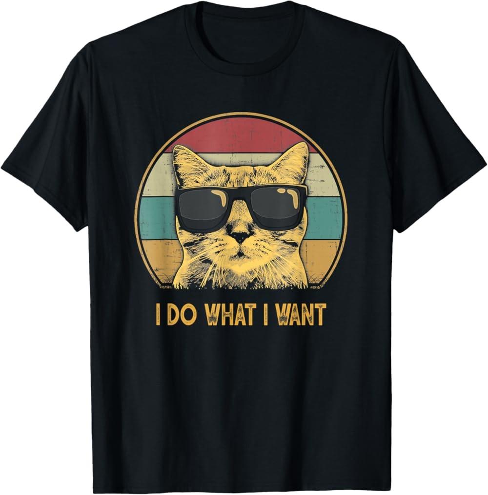 NEW LIMITED I Do What I Want Cat With Sunglasses Funny Cat Lover T-Shirt S разноцветный