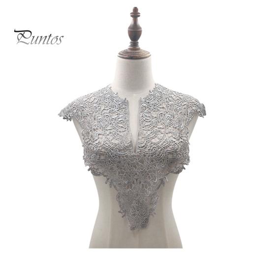 

Кружевной искусственный воротник, вышитый корсаж, полый дизайн, большие цветы, съемный передний/задний воротник, кружевная аппликация, женский шарм для швейного магазина A серый