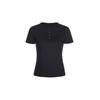 Shell BuTTon Henry Neck SilkeT T shirT Black