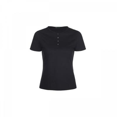 Shell BuTTon Henry Neck SilkeT T shirT Black